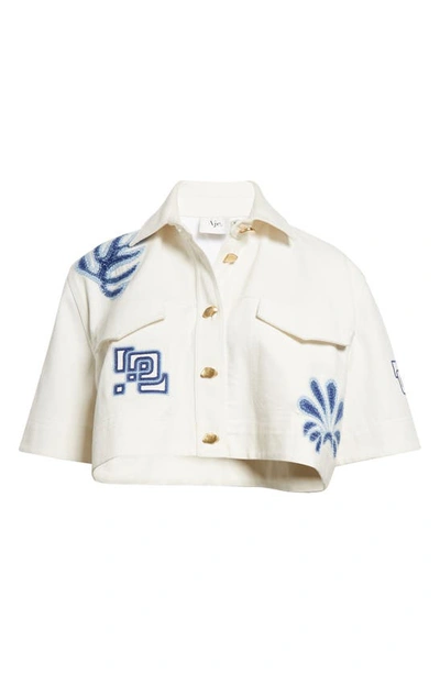 Shop Aje Esprit Embroidered Crop Button-up Shirt In Ivory-blue