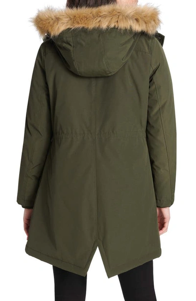 Shop Levi's Arctic Cloth Water Resistant Hooded Parka With Removable Faux Fur Trim In Olive