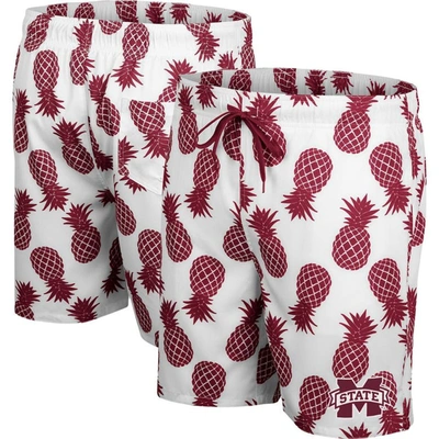 Shop Colosseum White/maroon Mississippi State Bulldogs Pineapple Swim Shorts