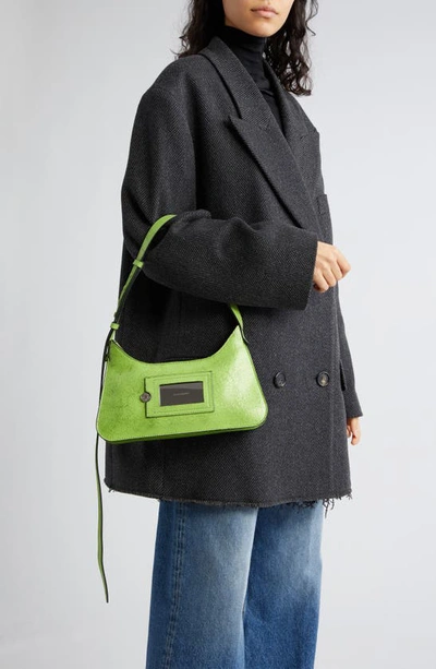 Shop Acne Studios Mini Platt Crackle Leather Shoulder Bag In Lime Green