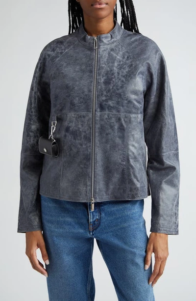 Shop Saks Potts Daria Leather Jacket In Navy
