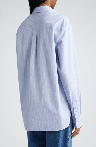 Shop Saks Potts William Stripe Cotton Button-down Shirt In Noble Blue