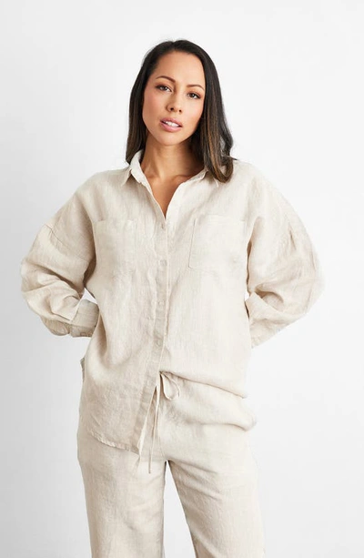 Shop Bed Threads Linen Lounge Pants In Oatmeal