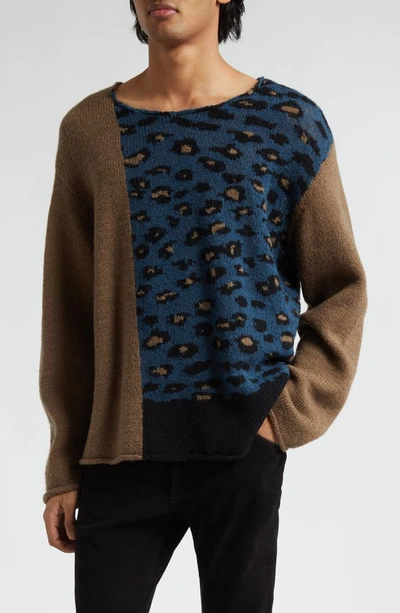 Shop Undercover Leopard Spot Oversize Wool Crewneck Sweater In Beige