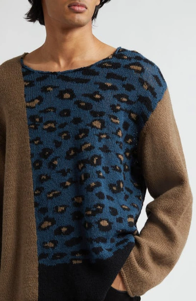 Shop Undercover Leopard Spot Oversize Wool Crewneck Sweater In Beige