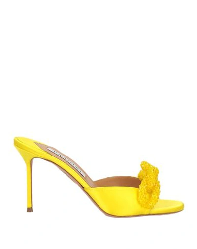 Shop Aquazzura Woman Sandals Yellow Size 8 Textile Fibers