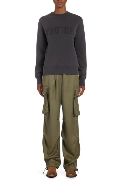 Golden Goose Upside Down Logo Long Sleeve Cotton Sweatshirt Dress In Distressed Anthracite