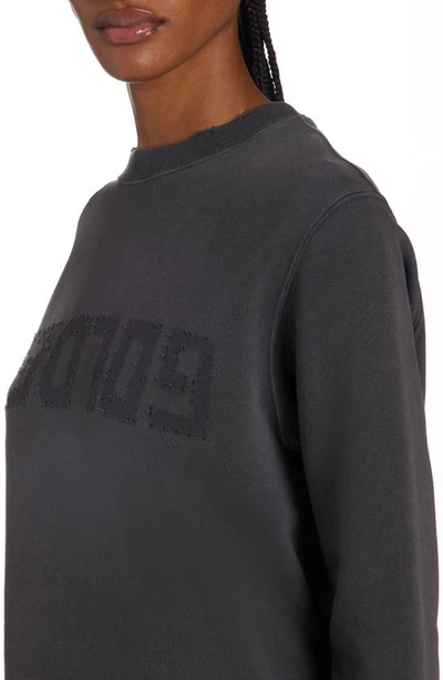 Golden Goose Upside Down Logo Long Sleeve Cotton Sweatshirt Dress In Distressed Anthracite
