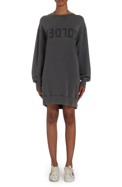 Golden Goose Upside Down Logo Long Sleeve Cotton Sweatshirt Dress In Distressed Anthracite