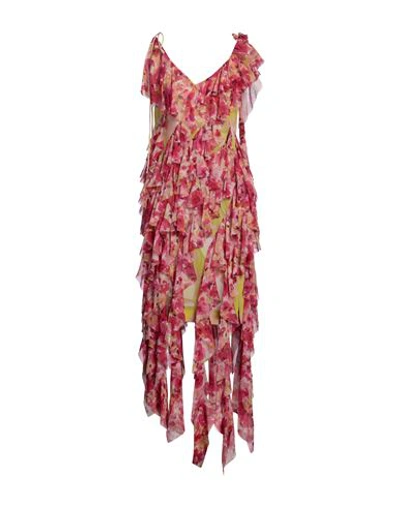 Shop Dries Van Noten Woman Midi Dress Fuchsia Size 8 Silk, Polyester In Pink