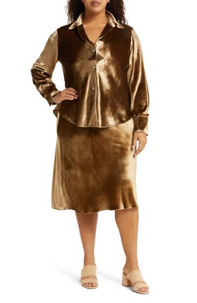 Shop Vince Velvet Slip Skirt In Gold Shadow