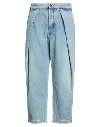 Shop Balmain Man Jeans Blue Size 34 Cotton, Cow Leather