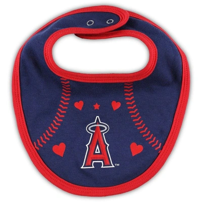 Shop Outerstuff Newborn & Infant Red/navy Los Angeles Angels Three-piece Love Of Baseball Bib Bodysuit & Booties Set