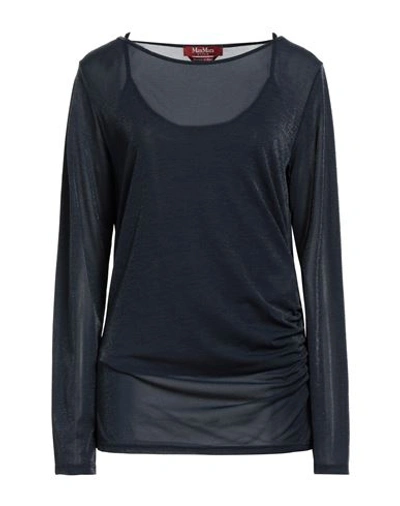 Shop Max Mara Studio Woman T-shirt Navy Blue Size Xl Acetate, Polyamide, Metallic Fiber