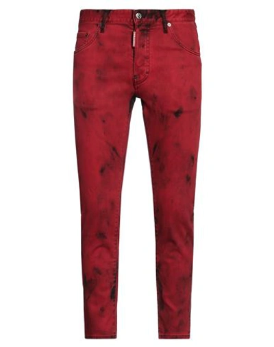 Shop Dsquared2 Man Jeans Red Size 32 Cotton, Elastane, Calfskin