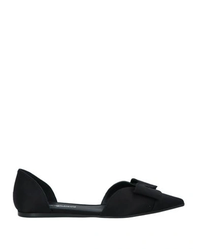 Emporio Armani Woman Ballet Flats Black Size 10.5 Textile Fibers In Black