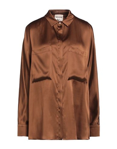 Shop Semicouture Woman Shirt Brown Size 10 Acetate, Silk