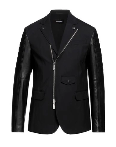 Shop Dsquared2 Man Blazer Black Size 46 Virgin Wool, Elastane, Soft Leather