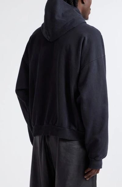 Shop Balenciaga Diy Distressed Oversize Cotton Graphic Hoodie In Washed Black/ Black