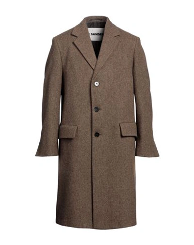 Shop Jil Sander Man Coat Khaki Size 44 Wool In Beige