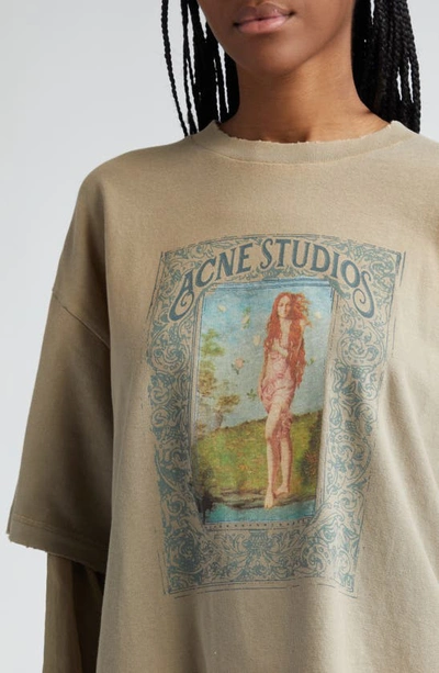 Shop Acne Studios Edra Layered Look Distressed Cotton Graphic T-shirt In Mud Brown