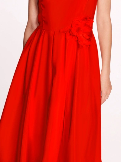 Shop Marchesa Duchess Satin Midi Dress In Poppy