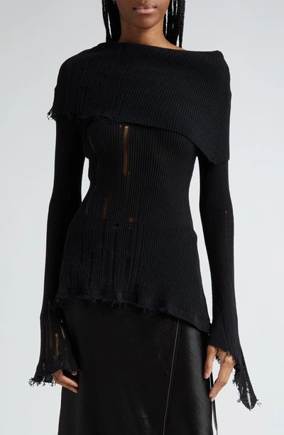Shop Acne Studios Klass Gummy Distressed Cotton & Nylon Sweater In Brown/ Black