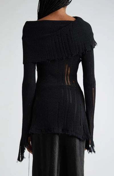 Shop Acne Studios Klass Gummy Distressed Cotton & Nylon Sweater In Brown/ Black