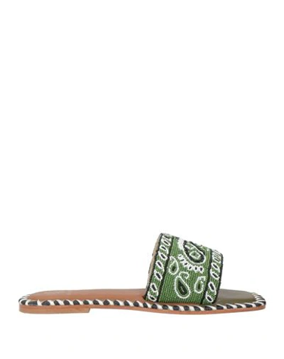 De Siena Woman Sandals Green Size 7 Textile Fibers, Leather In Green