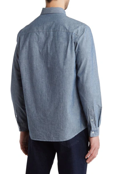 Shop Apc Edouard Organic Cotton Chambray Button-down Shirt In Indigo