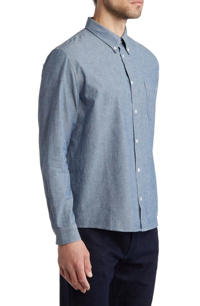 Shop Apc Edouard Organic Cotton Chambray Button-down Shirt In Indigo