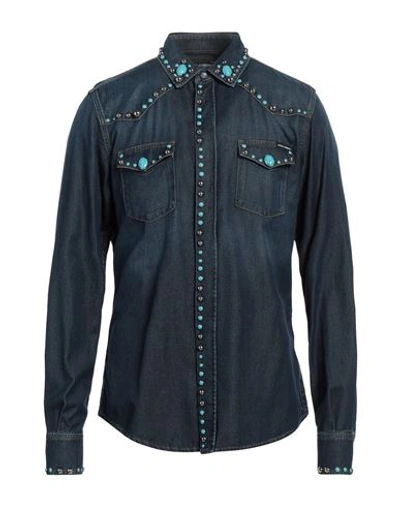 Shop Dolce & Gabbana Man Denim Shirt Blue Size 17 Cotton