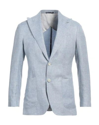 Shop Barba Napoli Man Blazer Sky Blue Size 36 Linen, Virgin Wool, Silk