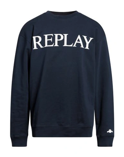 Shop Replay Man Sweatshirt Navy Blue Size Xxl Cotton