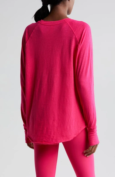 Shop Zella Relaxed Long Sleeve Slub Jersey T-shirt In Pink Bright