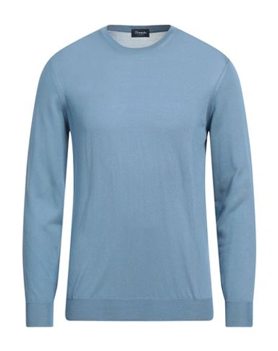 Shop Drumohr Man Sweater Slate Blue Size 40 Silk