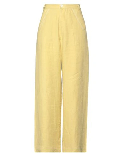 Shop Mii Woman Pants Yellow Size S Linen In Green