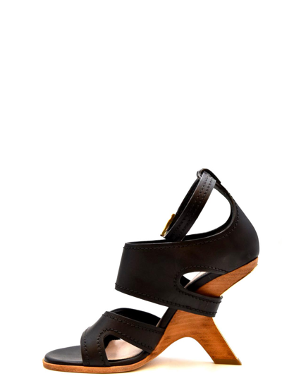 Alexander Mcqueen No.13 105 Wedge Leather Sandals In Black