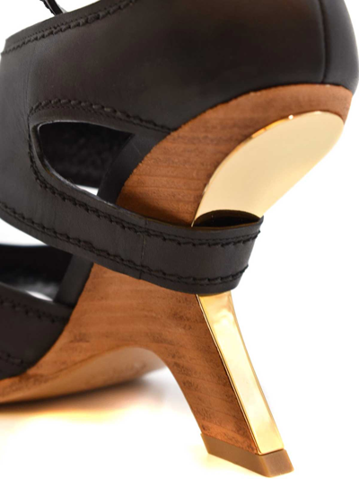 Alexander Mcqueen No.13 105 Wedge Leather Sandals In Black