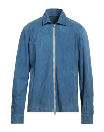 Shop Barba Napoli Man Jacket Slate Blue Size 42 Leather