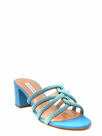 Aquazzura 60mm Crystal-embellished Leather Mules In Azul