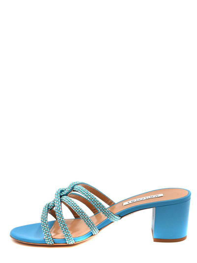 Aquazzura 60mm Crystal-embellished Leather Mules In Azul