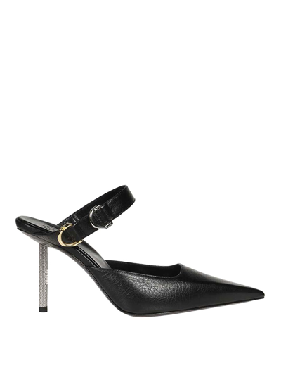 Givenchy Open Back Pointed Toe Sandals With Textured Heel In Black