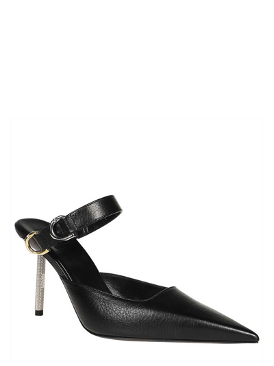 Givenchy Open Back Pointed Toe Sandals With Textured Heel In Black