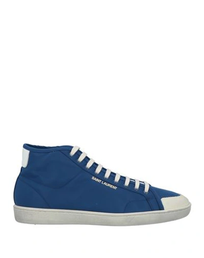 Shop Saint Laurent Man Sneakers Blue Size 9 Nylon, Calfskin