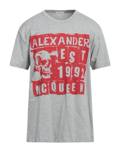 Shop Alexander Mcqueen Man T-shirt Grey Size M Cotton