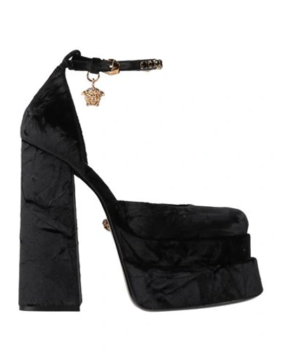 Versace Woman Pumps Black Size 8 Textile Fibers In Black