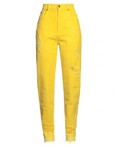 Shop Dolce & Gabbana Woman Jeans Yellow Size 12 Cotton, Elastane
