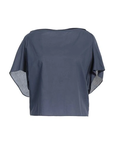 Shop Emporio Armani Woman Top Slate Blue Size 8 Cotton