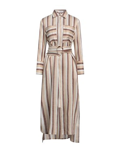 Shop Barba Napoli Woman Midi Dress Beige Size 8 Linen, Silk